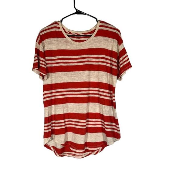 Madewell Red & White Striped Cotton Short Sleeve Scoop Neck Women Sz M - Picture 1 of 8